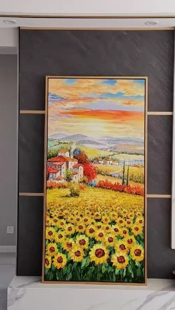 手繪油畫優美向日葵花田高山遠景裝飾畫藝術掛畫買畫首選客廳玄關送禮自用 手繪油畫優美向日葵薰衣草花田裝飾畫藝術掛畫買畫首選客廳玄關送禮自用