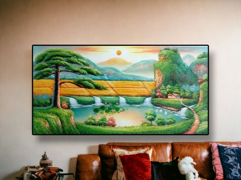 手繪油畫五穀豐收聚寶盆開運山水畫風水老師推薦款 手繪油畫五穀豐收聚寶盆開運山水畫風水老師推薦款