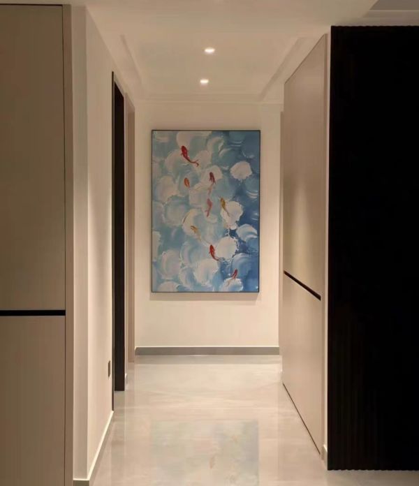 手繪油畫《藍境游光》現代抽象九如魚藝術掛畫裝飾畫玄關掛畫買畫首選新麗畫廊 年年有魚, 招財掛畫,九如魚,抽象畫,掛畫,油畫,買畫,桃園買畫,新麗畫廊