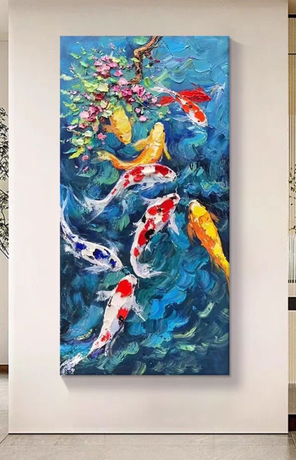 手繪油畫高級厚油立體多彩九如魚裝飾畫藝術掛畫年年有餘 手繪油畫厚油立體多彩九如魚裝飾畫藝術掛畫年年有餘
