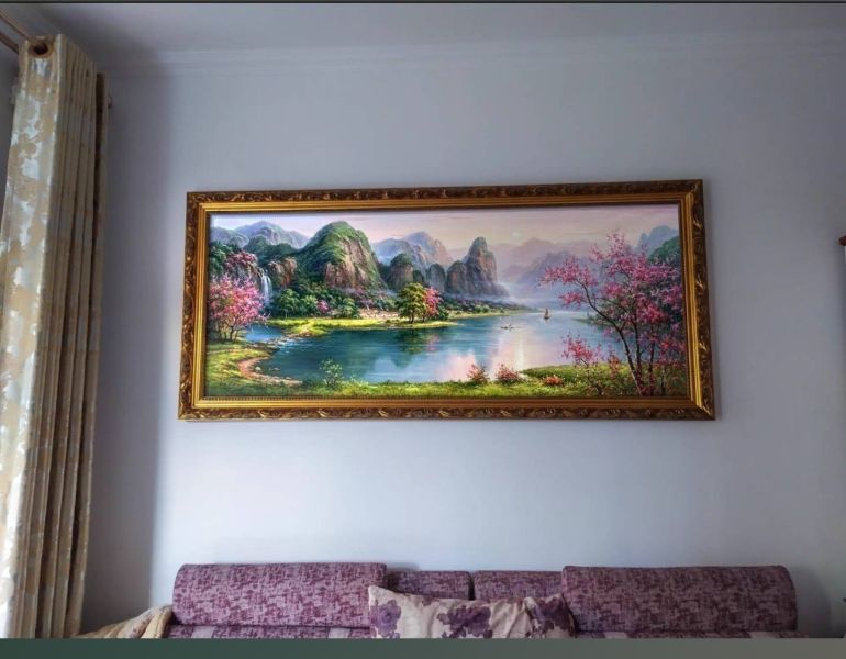 手繪油畫歐式山水畫聚寶盆設計師首選裝飾畫掛畫 風水 畫, 招財山水畫, 開運招財畫, 發財畫, 風水掛畫, 山水圖