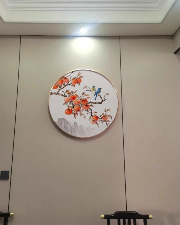 獨家圓形手繪油畫柿子事事如意家庭和順客廳玄關藝術掛畫四十年畫廊老店經營品質保證 , 掛畫, 油畫, 開運招財, 客廳掛畫, 招財, 開運, 風水畫, 山水畫, 招財聚寶盆, 玄關畫, 發財樹, 裝飾畫, 金箔畫, 開運畫, 柿子畫,買畫