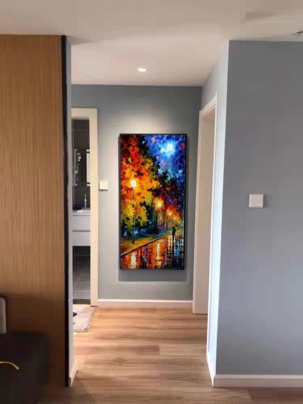 手繪油畫立體筆觸夜色道路燦爛裝飾畫藝術掛畫 手繪油畫立體肌理多彩繽紛風景裝飾畫玄關客廳藝術掛畫