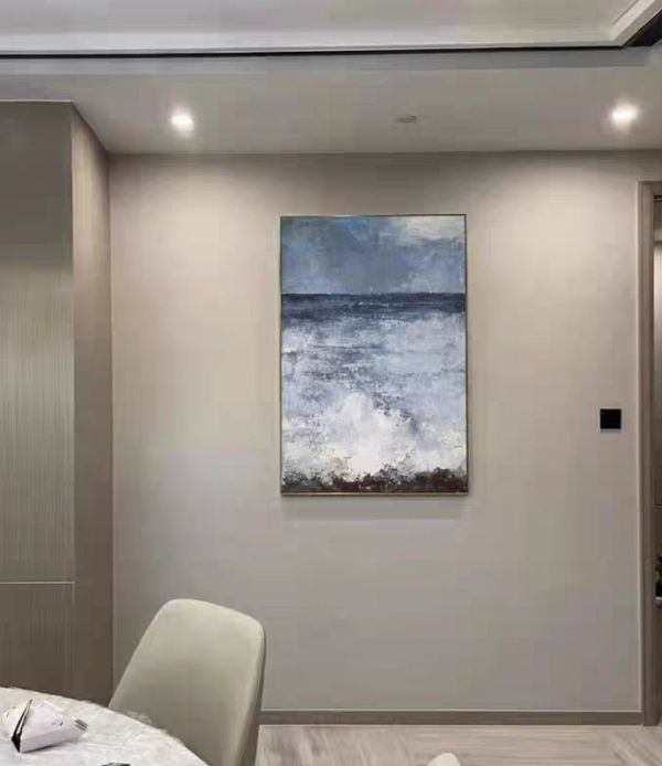 手繪油畫灰藍無盡大海設計款抽象畫裝飾畫藝術掛畫 手繪油畫戰艦灰藍無盡大海設計款抽象畫裝飾畫藝術掛畫