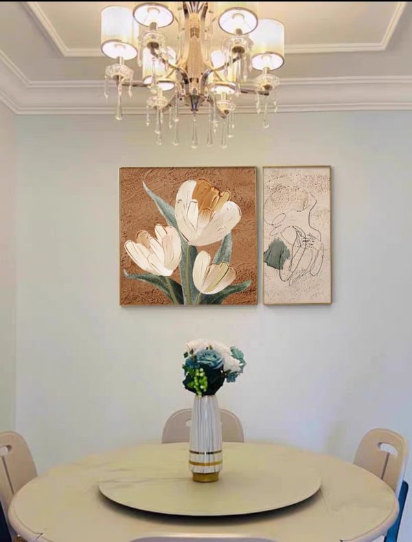 雙拼手繪油畫優雅鬱金香浪漫奶油宅必備裝飾畫掛畫 雙拼手繪油畫優雅鬱金香浪漫奶油宅必備裝飾畫掛畫