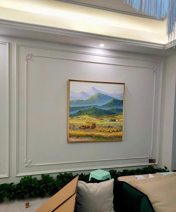 高訂款黃金豐收田園山景手繪油畫｜客廳玄關餐廳自然風藝術掛畫｜新麗畫廊 黃金豐收油畫,田園油畫,山景油畫,牛群油畫,豐收風景畫,自然風掛畫,手繪油畫,客廳掛畫,玄關掛畫,新麗畫廊