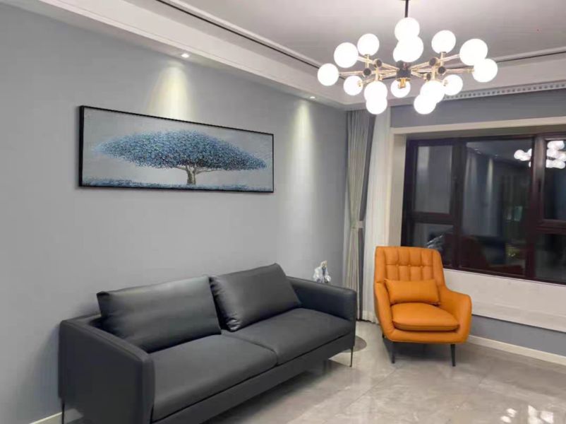 手繪油畫時尚莫蘭迪藍大樹裝飾畫沙發牆客廳藝術掛畫 手繪油畫時尚莫蘭迪藍大樹裝飾畫沙發牆客廳藝術掛畫