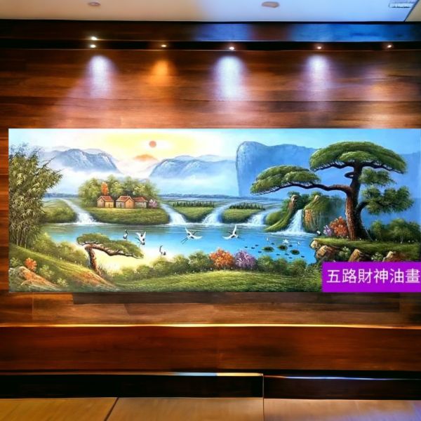 手繪油畫開運五路財神財源滾滾山水畫風水師推薦款 手繪油畫開運五路財神財源滾滾山水畫風水師推薦款