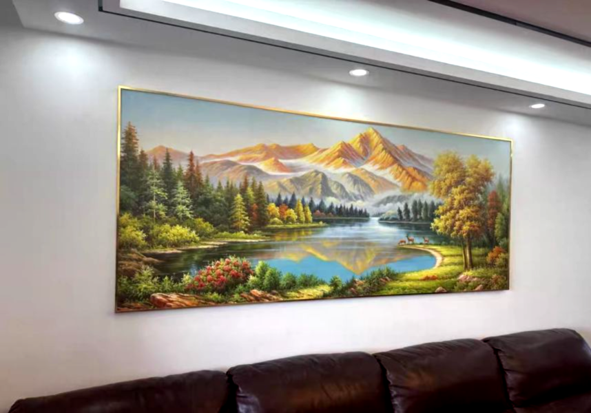 手繪油畫歐式山水畫金山聚寶盆高檔細緻裝飾畫掛畫 手繪油畫歐式山水畫聚寶盆高檔細緻裝飾畫掛畫