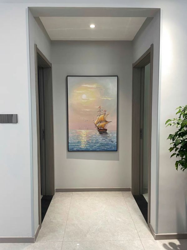 手繪油畫美式大船一帆風順藝術掛畫大船入港裝飾畫 手繪油畫美式大船一帆風順藝術掛畫大船入港裝飾畫