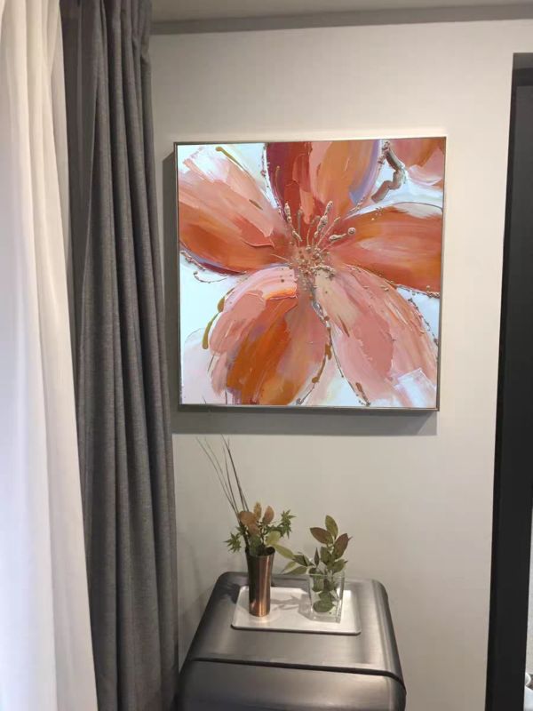 手繪油畫渲染橘紅花卉客廳沙發牆玄關裝飾畫藝術掛畫 手繪油畫渲染橘紅花卉客廳沙發牆玄關裝飾畫藝術掛畫