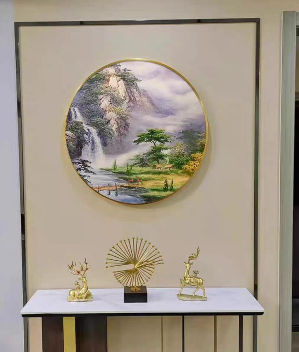 圓形手繪油畫高山流水招財山水畫裝飾畫風水師推薦陽宅買畫首選 圓形手繪油畫高山流水招財山水畫裝飾畫風水師推薦陽宅買畫首選