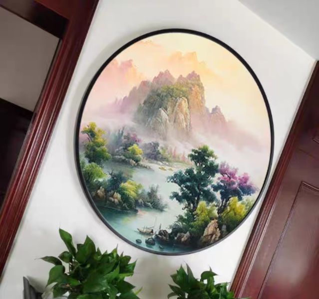 圓形手繪油畫招財山水畫滿載而歸風水師推薦財位必備掛畫送禮自用 圓形手繪油畫招財山水畫滿載而歸風水師推薦財位必備掛畫送禮自用