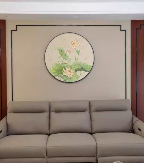 手繪油畫高雅品味蓮花荷葉荷包滿滿寓意圓形裝飾畫藝術掛畫 手繪油畫高雅品味蓮花荷葉荷包滿滿寓意圓形裝飾畫藝術掛畫