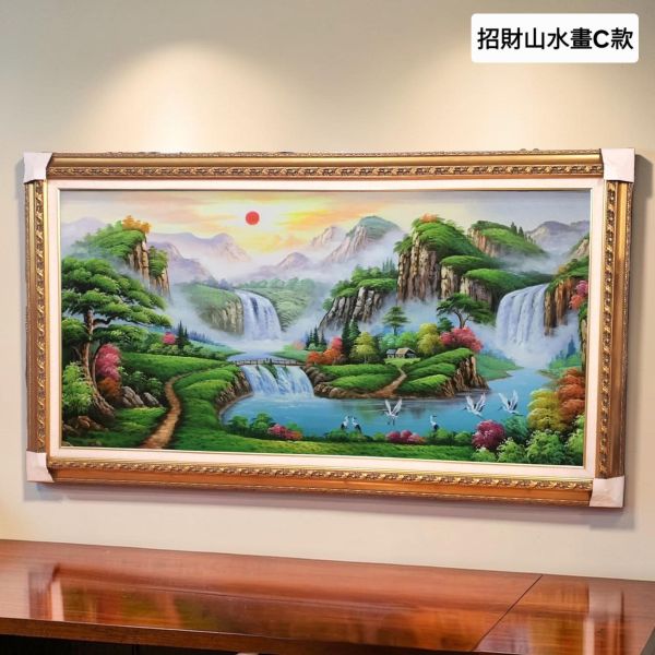 手繪油畫風水師推薦精選四款招財聚寶盆山水畫辦公室掛畫客廳掛畫風水掛畫買畫首選 風水畫, 山水畫, 招財聚寶盆, 玄關畫, 發財樹, 裝飾畫, 金箔畫, 開運畫, 新麗畫廊