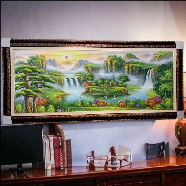 手繪油畫流水生財聚寶盆風水老師推薦款辦公室客廳招財掛畫 手繪油畫流水生財聚寶盆風水老師推薦款辦公室客廳招財掛畫