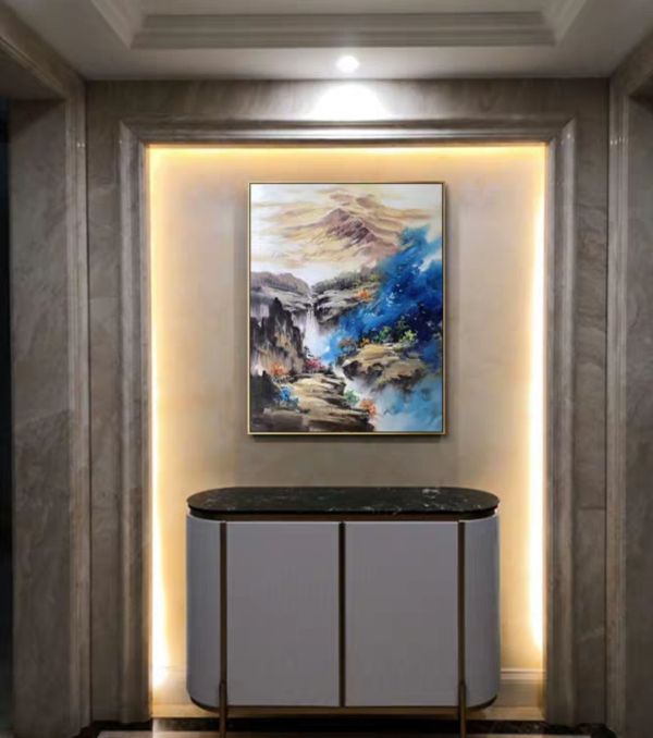 手繪油畫現代中式抽象山水風水畫老師推薦款掛畫 手繪油畫現代中式抽象山水風水畫老師推薦款