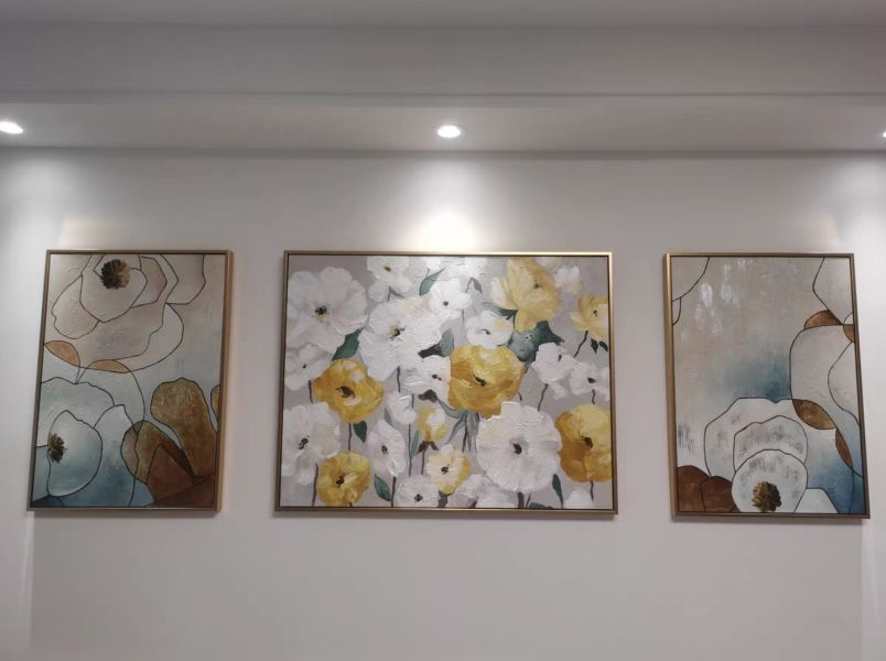 三拼手繪油畫現代大地色調花卉裝飾畫沙發牆藝術掛畫 三拼手繪油畫大地色調花卉裝飾畫沙發牆藝術掛畫