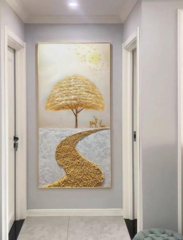 手繪油畫招財樹黃金大道財鹿裝飾畫藝術掛畫玄關財位必備掛畫買畫首選 玄關裝飾, 發財樹畫, 黃金樹,招財樹,買畫,桃園買畫,台北買畫,招財畫,新麗畫廊