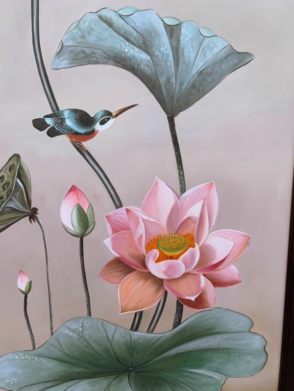 手繪油畫高檔細緻高雅荷花荷包滿滿裝飾畫買畫首選 手繪油畫高檔細緻高雅荷花荷包滿滿裝飾畫買畫首選