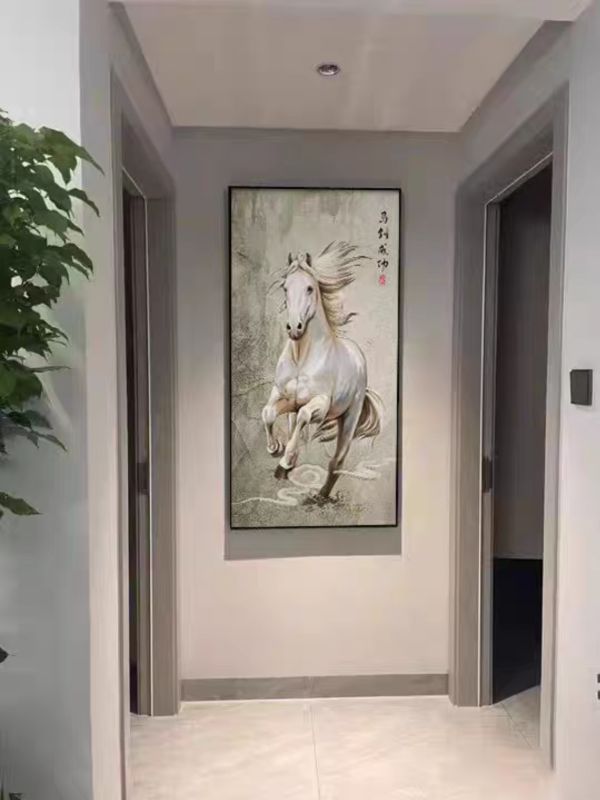 手繪油畫馬到成功單匹白馬裝飾畫藝術掛畫現代中式買畫首選 手繪油畫馬到成功單匹白馬裝飾畫藝術掛畫現代中式買畫首選