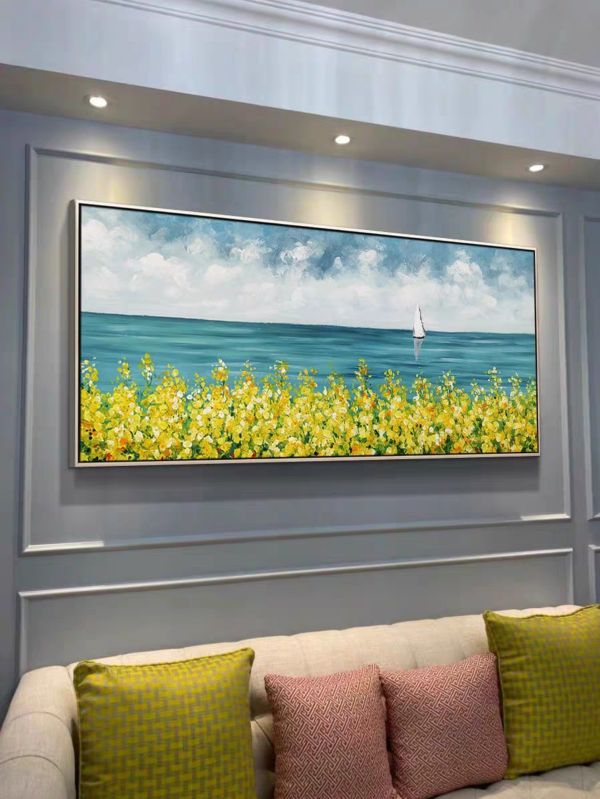 手繪油畫療癒花海美景裝飾畫藝術掛畫送禮自用 手繪油畫花海上美景裝飾畫生活美學藝術掛畫送禮自用