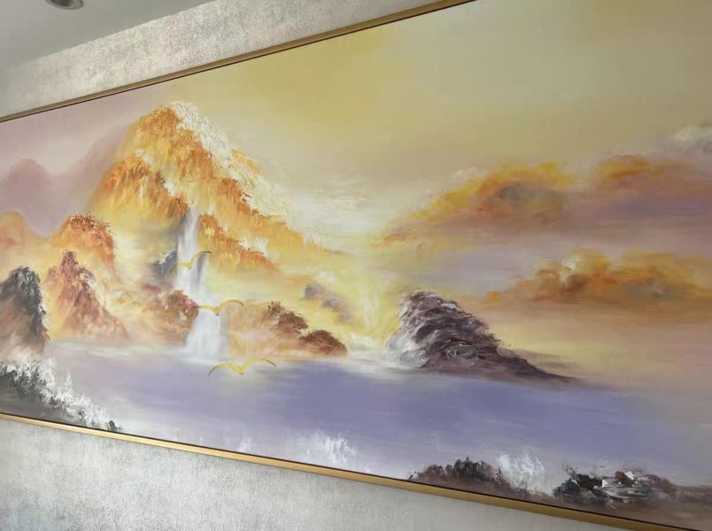 手繪油畫金山聚寶盆背有靠山貴人相助風水師推薦財位掛畫 手繪油畫金山聚寶盆背有靠山貴人相助風水師推薦財位掛畫