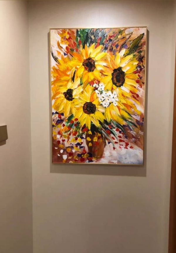 手繪油畫厚油肌理向日葵客廳玄關裝飾畫無框畫 手繪油畫厚油肌理向日葵客廳玄關裝飾畫無框畫