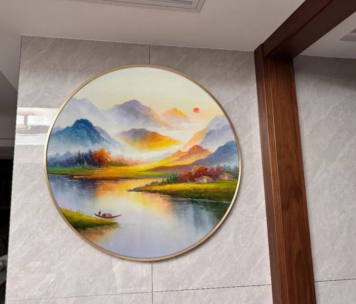 手繪油畫旭日東昇靠山吃水財源滾滾山水畫裝飾畫買畫首選送禮自用 手繪油畫旭日東昇靠山吃水財源滾滾山水畫裝飾畫買畫首選送禮自用