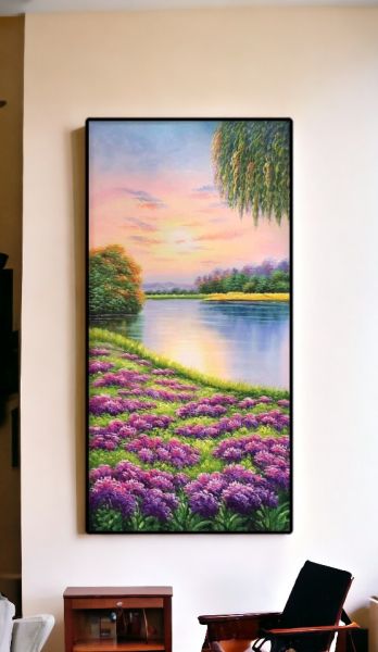手繪油畫優美花海湖景裝飾畫藝術掛畫客廳玄關買畫首選四十年實體老店經營品質保證 手繪油畫優美花海湖景裝飾畫藝術掛畫客廳玄關買畫首選四十年實體老店經營品質保證