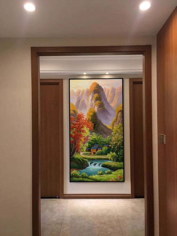 手繪油畫高山流水聚寶盆招財風水畫裝飾畫買畫首選 手繪油畫高山流水聚寶盆招財風水畫裝飾畫買畫首選