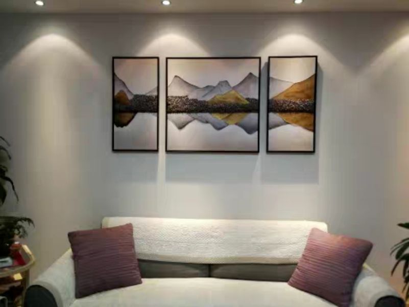 純手繪油畫三拼現代靠山倒影中式招財裝飾畫客廳辦公室設計師最愛 純手繪油畫三拼現代靠山倒影中式招財裝飾畫客廳辦公室設計師最愛