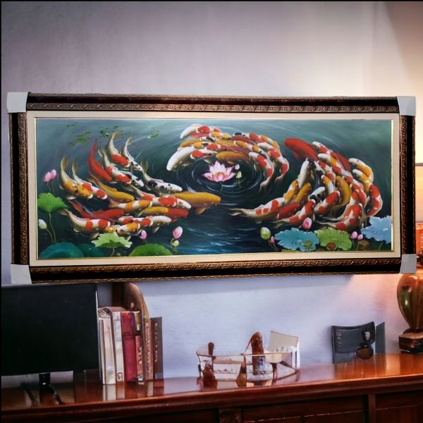 手繪油畫聚財六六大順如魚得水風水師推薦聚財掛畫 手繪油畫聚財六六大順如魚得水風水師推薦聚財掛畫