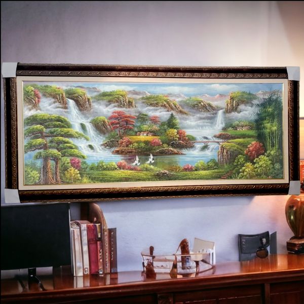 手繪油畫八方聚財寶庫招財山水畫客廳辦公室風水畫命理師推薦財位掛畫全台第一買畫首選 手繪油畫, 開運風水畫, 客廳掛飾, 黃金圖, 風水山水畫,買畫,新麗畫廊,山水畫,客廳掛畫,辦公室掛畫