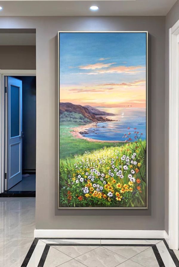 手繪油畫海景花海裝飾畫療癒藝術掛畫客廳玄關送禮自用 手繪油畫海景花海裝飾畫療癒藝術掛畫客廳玄關送禮自用