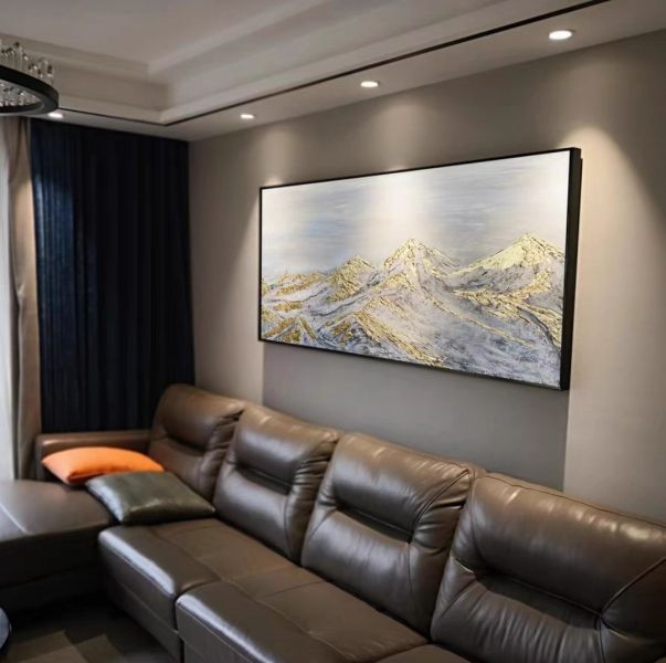 手繪油畫現代灰色調金箔靠山沙發牆辦公室裝飾畫送禮自用 手繪油畫現代灰色調金箔靠山沙發牆辦公室裝飾畫送禮自用