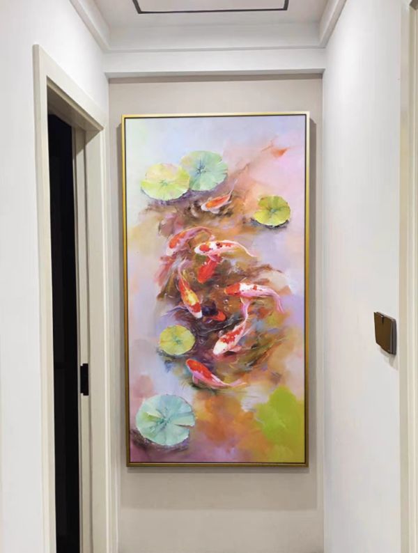 手繪油畫現代七彩渲染九如魚水彩風格裝飾畫藝術掛畫 手繪油畫七彩渲染九如魚水彩風格裝飾畫藝術掛畫