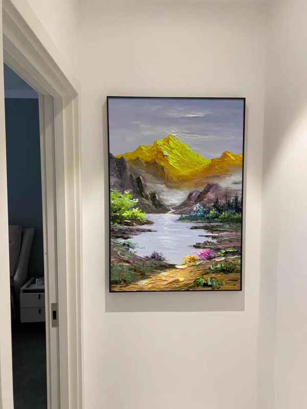 手繪油畫現代金山聚寶盆設計師推薦財位必備藝術掛畫 手繪油畫現代金山聚寶盆設計師推薦財位必備藝術掛畫桃園買畫