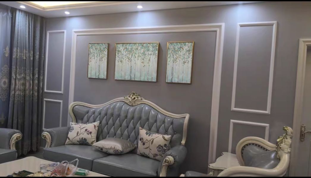 手繪三拼油畫典雅現代花海客廳沙發牆設計師最愛首選 油畫