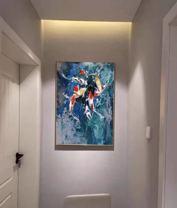 手繪油畫現代潑彩油畫九如魚立體厚油肌理裝飾畫掛畫送禮自用 手繪油畫現代潑彩油畫九如魚立體厚油肌理裝飾畫掛畫