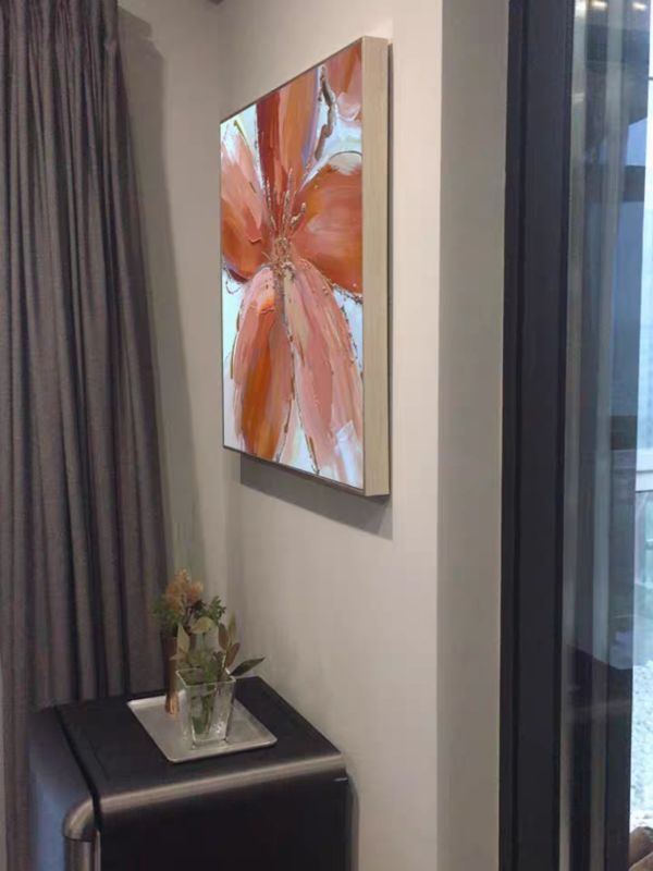 手繪油畫渲染橘紅花卉客廳沙發牆玄關裝飾畫藝術掛畫 手繪油畫渲染橘紅花卉客廳沙發牆玄關裝飾畫藝術掛畫