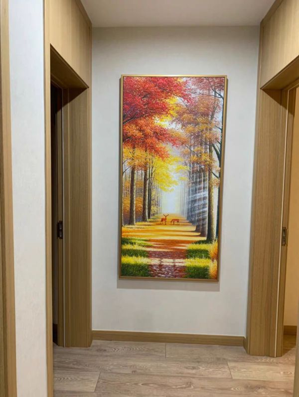 手繪油畫現代福鹿鴻運大道裝飾畫客廳玄關掛畫 手繪油畫現代鴻運福鹿大道裝飾畫客廳玄關掛畫