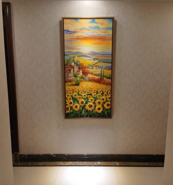 手繪油畫優美向日葵花田高山遠景裝飾畫藝術掛畫買畫首選客廳玄關送禮自用 手繪油畫優美向日葵薰衣草花田裝飾畫藝術掛畫買畫首選客廳玄關送禮自用