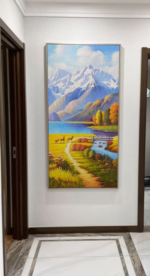 手繪油畫歐式山水畫財鹿左右逢源裝飾畫風水掛畫 手繪油畫歐式山水畫財鹿左右逢源裝飾畫風水掛畫