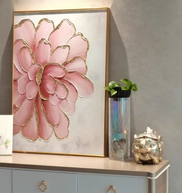 手繪油畫溫柔優雅花卉氣質款金箔裝飾畫玄關客廳掛畫 手繪油畫溫柔優雅花卉氣質款金箔裝飾畫玄關客廳掛畫