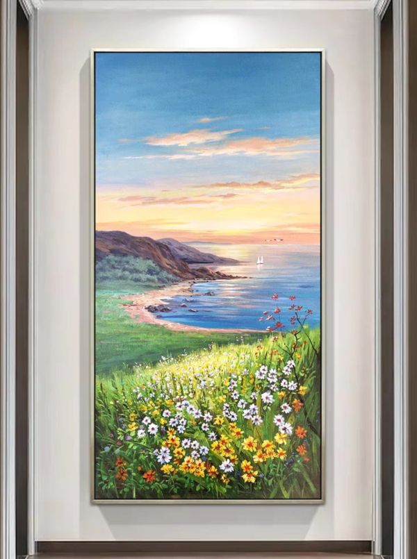 手繪油畫海景花海裝飾畫療癒藝術掛畫客廳玄關送禮自用 手繪油畫海景花海裝飾畫療癒藝術掛畫客廳玄關送禮自用