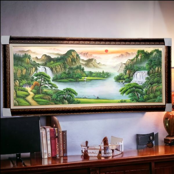 手繪油畫旭日東昇招財聚寶盆辦公室客廳掛畫財位必備風水師推薦掛畫送禮自用買畫首選 手繪油畫旭日東昇招財聚寶盆辦公室客廳掛畫財位必備風水師推薦掛畫送禮自用買畫首選