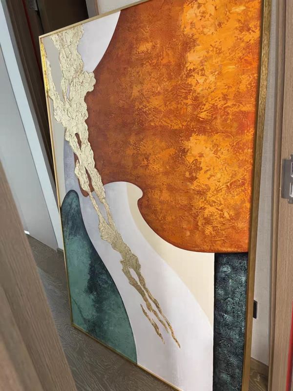 手繪油畫厚油金箔現代抽象立體肌理裝飾畫藝術掛畫送禮自用 手繪油畫厚油金箔現代抽象立體肌理裝飾畫藝術掛畫送禮自用