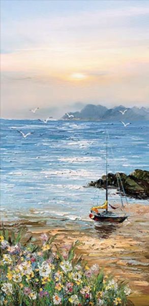 手繪油畫現代蔚藍海岸裝飾畫沙發牆玄關無框畫掛畫 手繪油畫現代蔚藍海岸裝飾畫沙發牆玄關無框畫掛畫