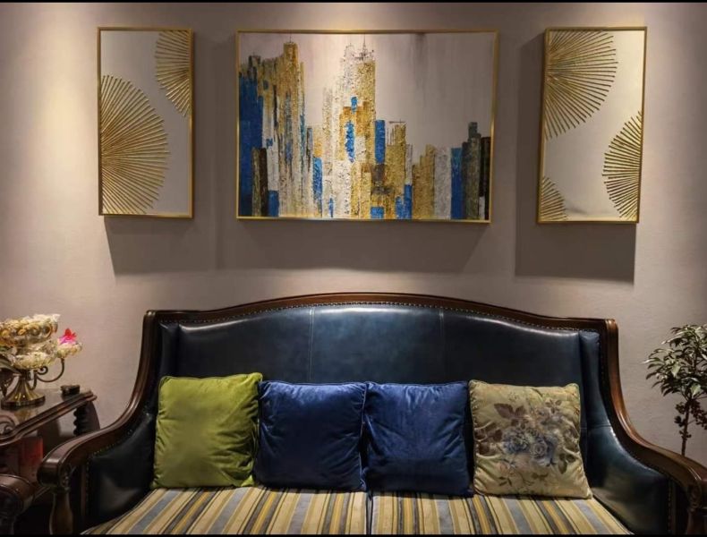 手繪油畫三拼現代抽象簡約城市裝飾畫設計師最愛 手繪油畫三拼現代抽象城市裝飾畫無框畫設計師最愛